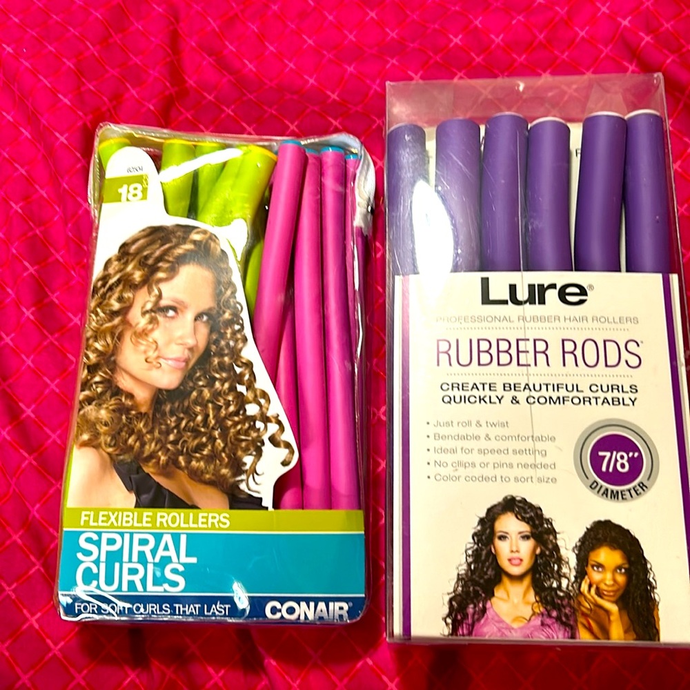 2 Sets of rubber Heatless Hair Rollers (3 different sizes) total of 30 Soft Rods